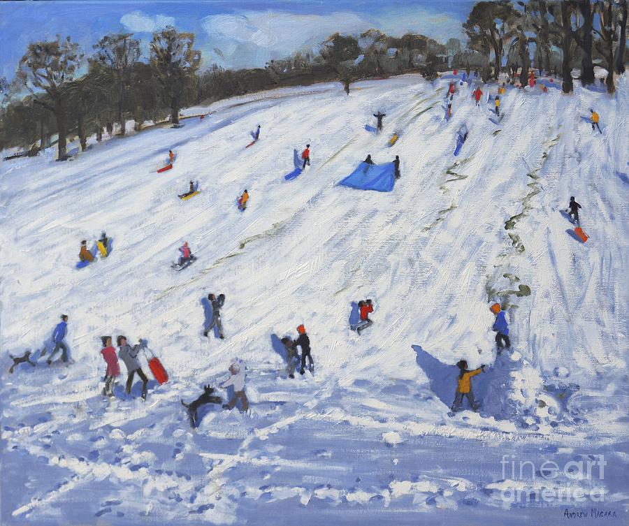 Winter Painting - Large snowman  Chatsworth by Andrew Macara