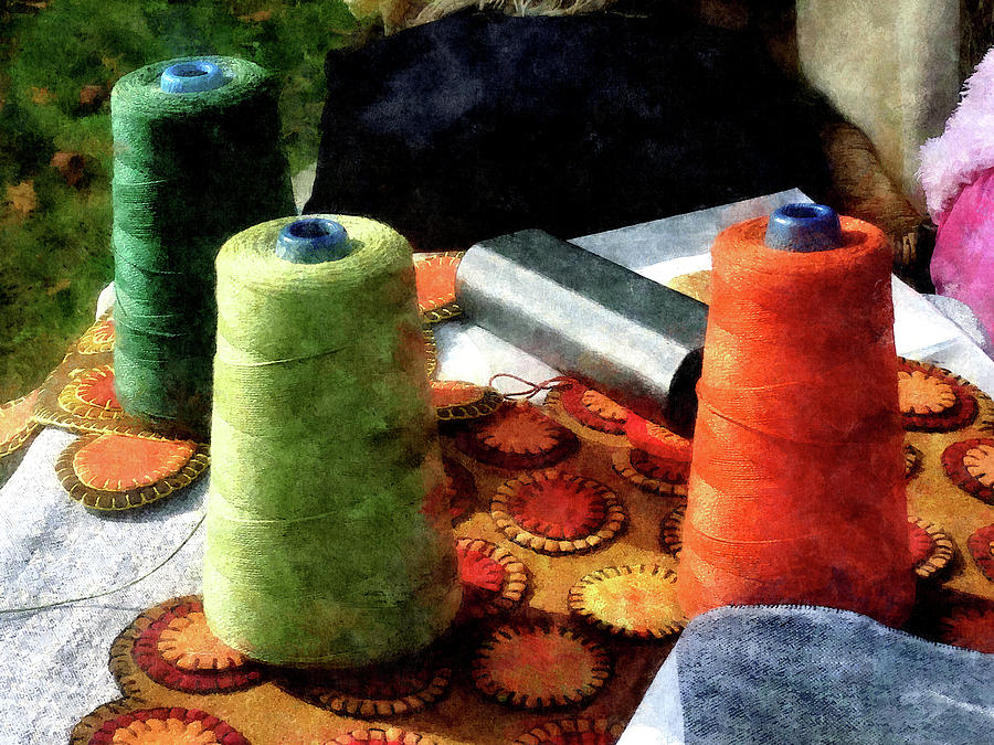 Fabric Photograph - Large Spools of Thread by Susan Savad