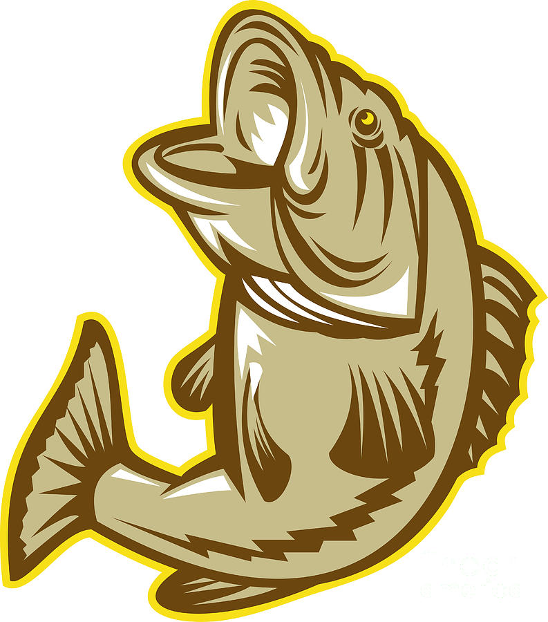 Bass Digital Art - Largemouth Bass Fish Jumping Retro by Aloysius Patrimonio