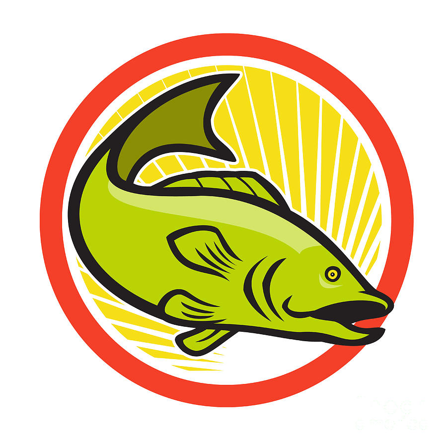 Bass Digital Art - Largemouth Bass Jumping Cartoon Circle by Aloysius Patrimonio