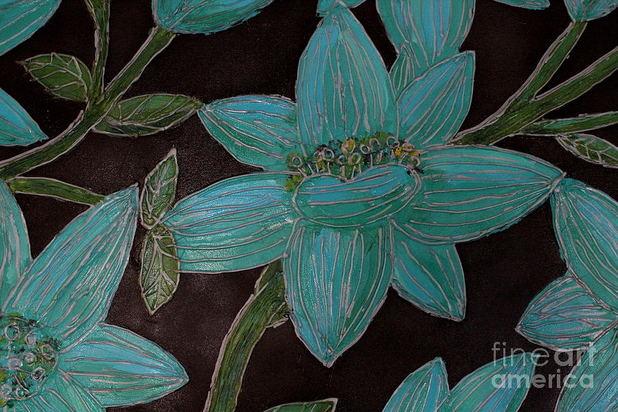 Larger Blue Flowers Painting by Cynthia Snyder