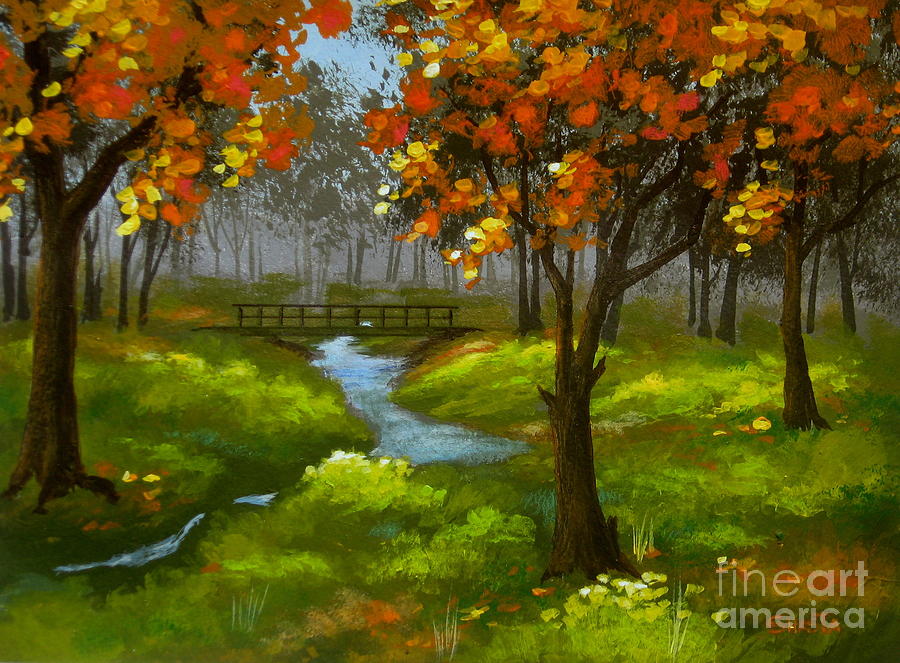 Fall Painting - Larson Creekside  by Shasta Eone