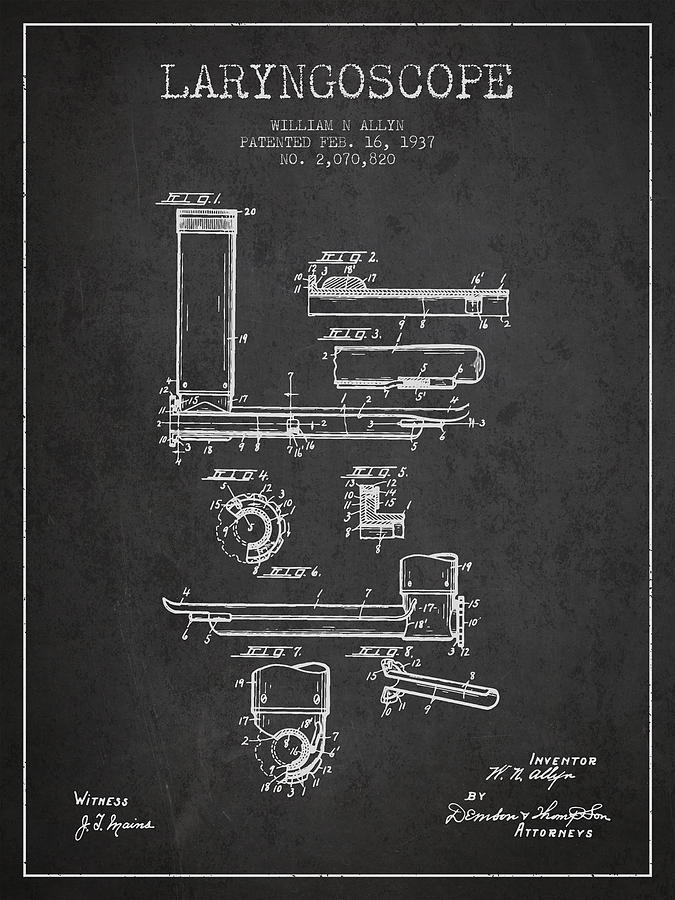 Vintage Digital Art - Laryngoscope Patent from 1937  - Dark by Aged Pixel