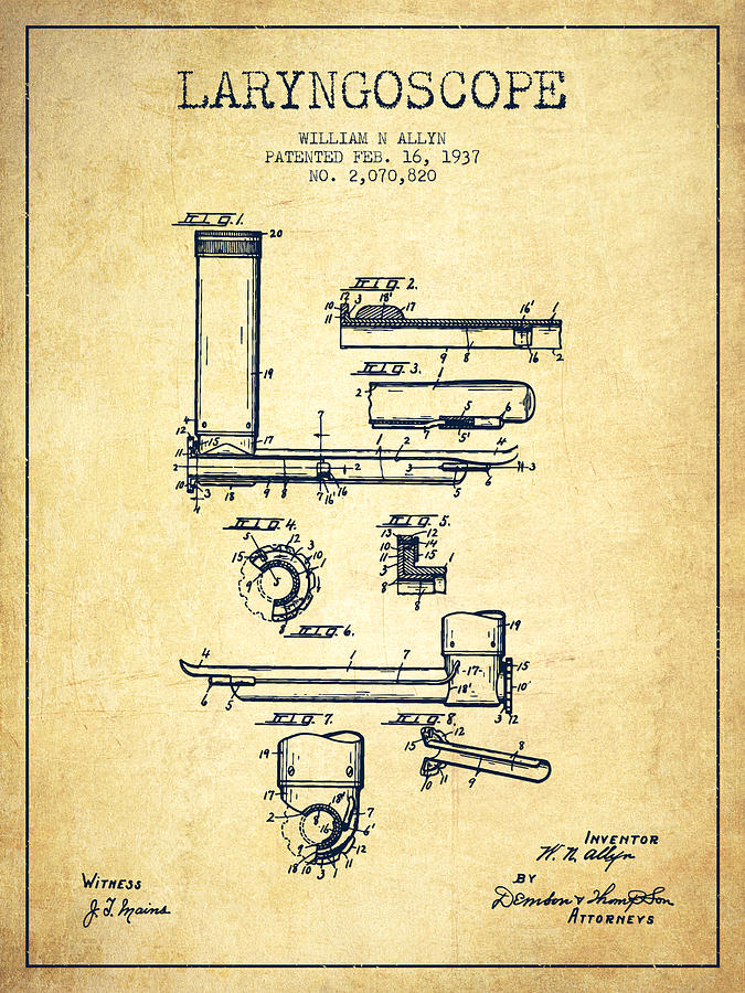 Vintage Digital Art - Laryngoscope Patent from 1937  - Vintage by Aged Pixel