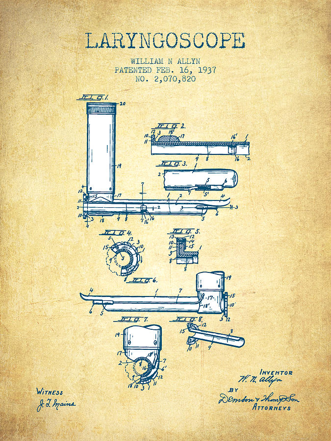 Laryngoscope Patent From 1937  - Vintage Paper Digital Art