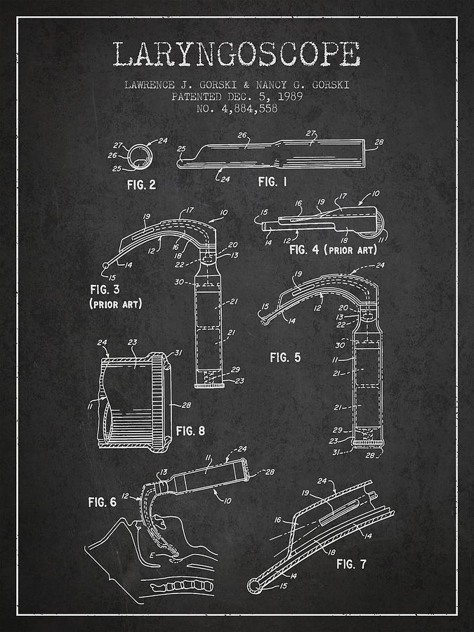 Vintage Digital Art - Laryngoscope Patent from 1989 - Dark by Aged Pixel