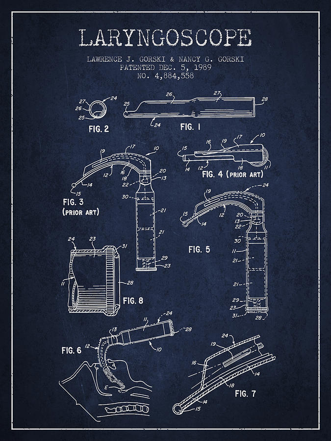 Vintage Digital Art - Laryngoscope Patent from 1989 - Navy Blue by Aged Pixel