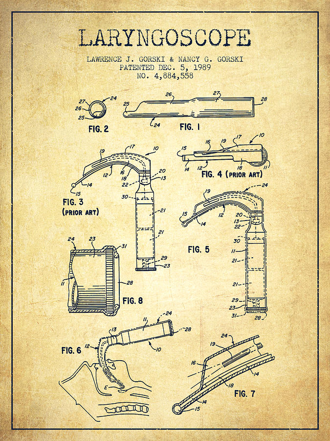 Vintage Digital Art - Laryngoscope Patent from 1989 - Vintage by Aged Pixel