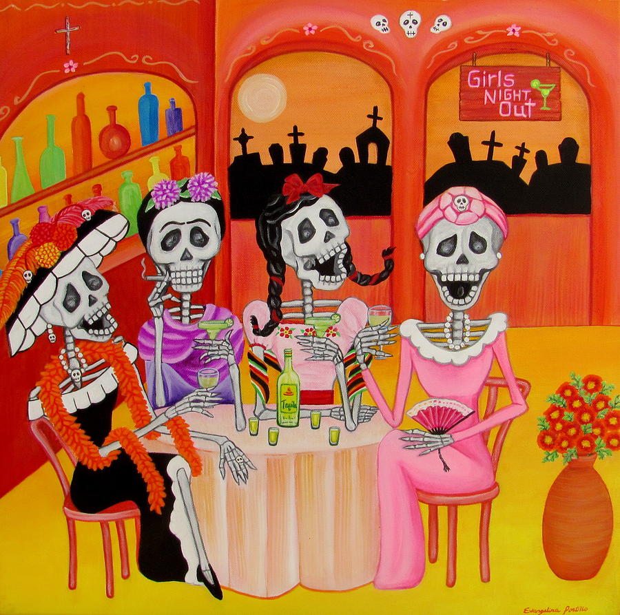 Dia De Los Muertos Painting - Las Comadres by Evangelina Portillo