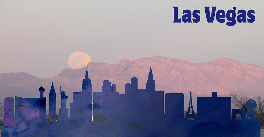 Las Vegas City Skylines Silhouette Painting by MotionAge Designs