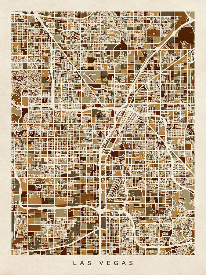 Las Vegas Digital Art - Las Vegas City Street Map by Michael Tompsett