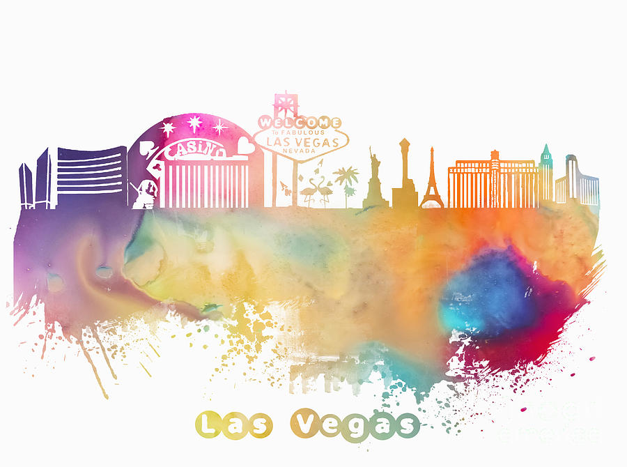 Las Vegas skyline city color Digital Art by Justyna Jaszke JBJart - Pixels