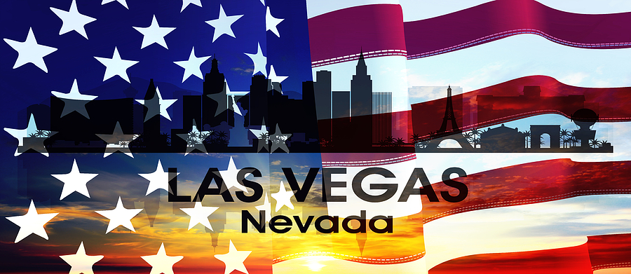Las Vegas Mixed Media - Las Vegas NV Patriotic Large Cityscape by Angelina Tamez