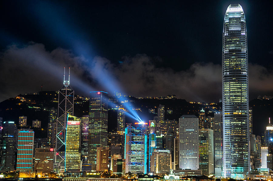 Hong Kong Photograph - Laser show in HK by Thierry CHRIN
