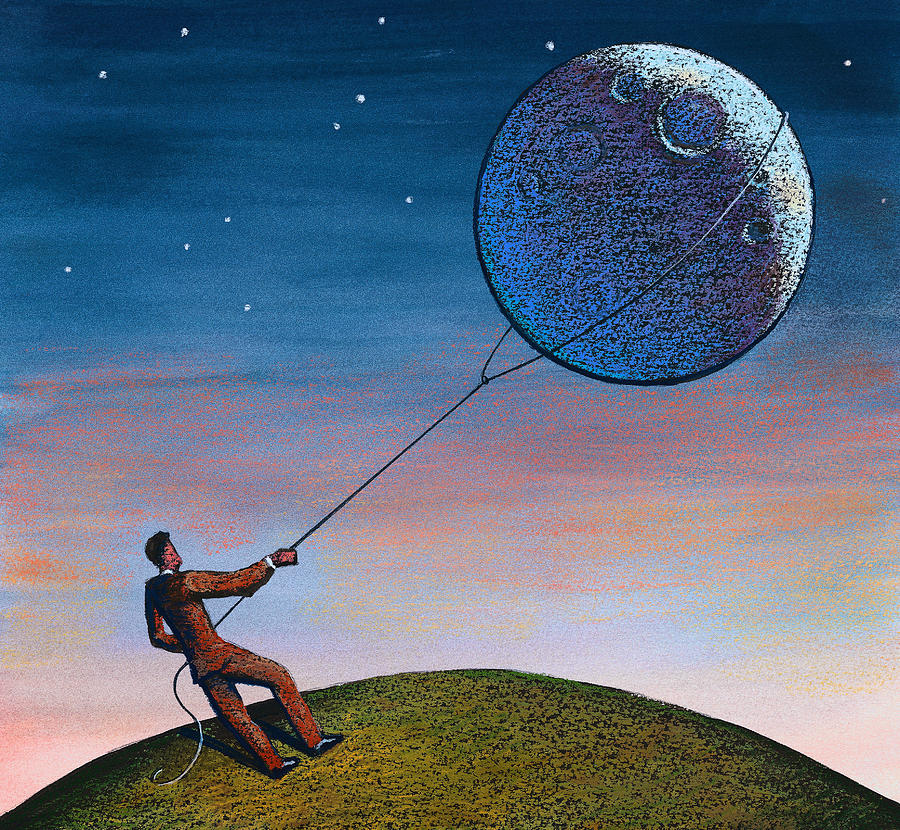 Lassoing the Moon Drawing by Jonathan Evans