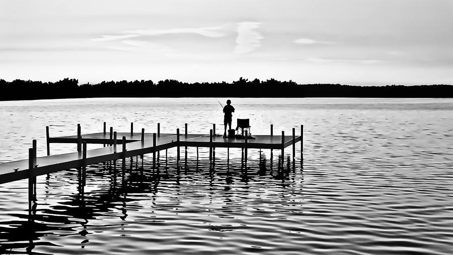 Pier Photograph - Last Cast in BW by Greg Jackson