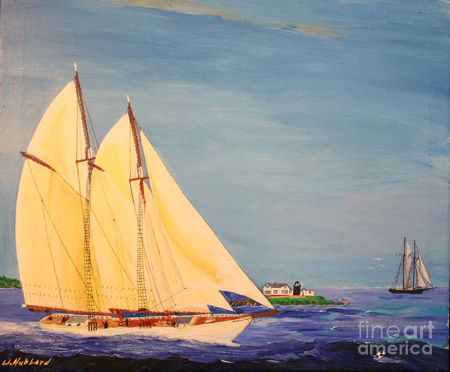 Lighthouse Painting - Last Cruise of Sch. Arethusa by Bill Hubbard