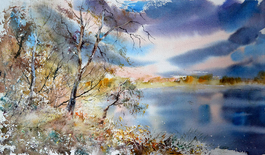 Fall Painting - Last day of November by Tatsiana Harbacheuskaya