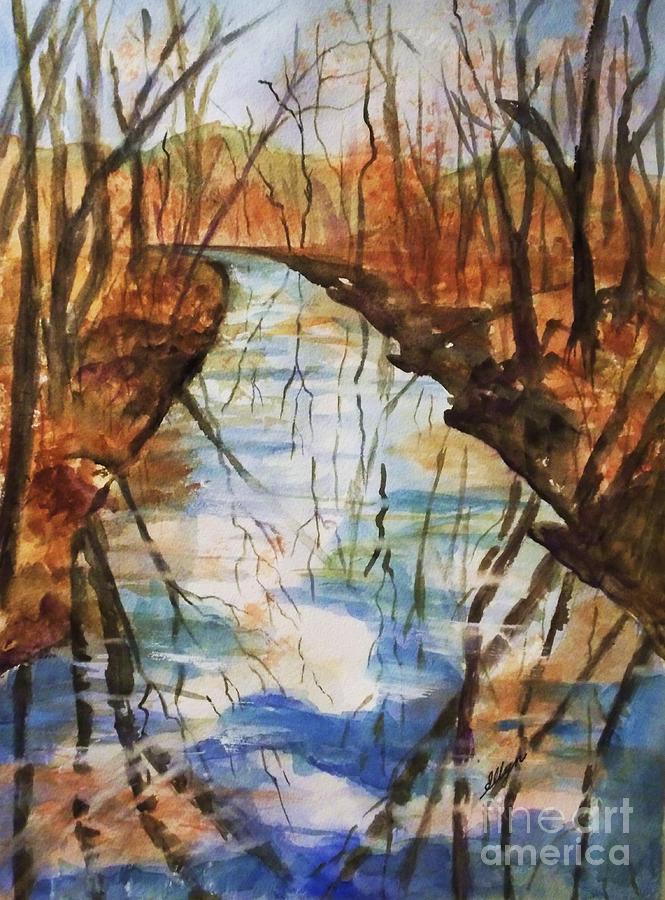 Last Days of Autumn - Creek Reflections Painting by Ellen Levinson