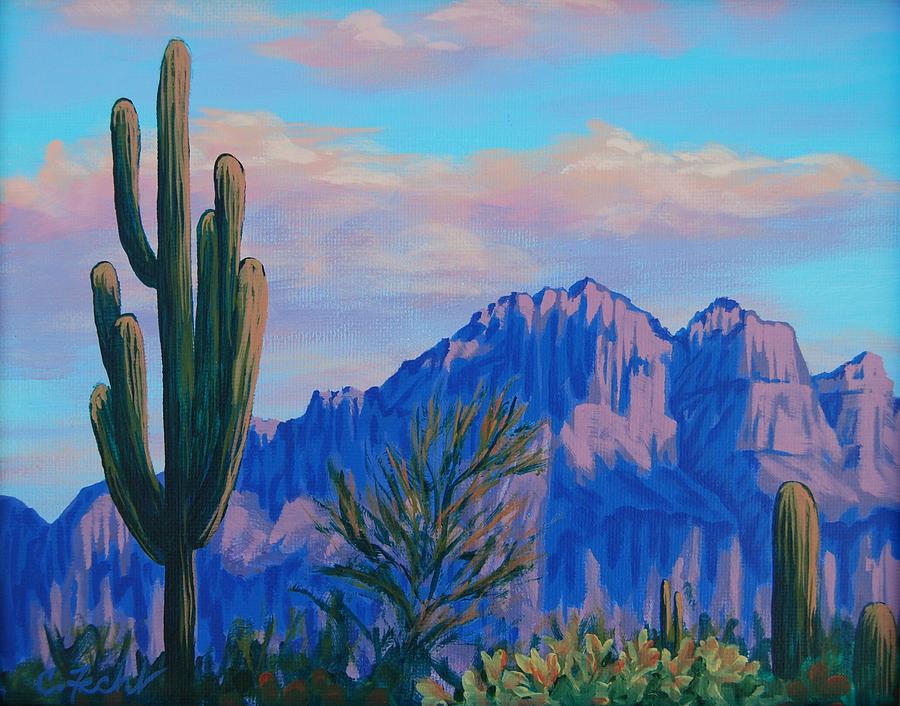 Last Light on the Superstitions Painting by Cheryl Fecht