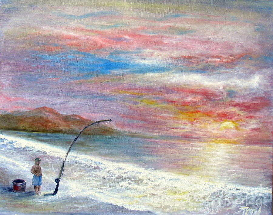 Sunset Painting - Last minute fisherman by John Tyson