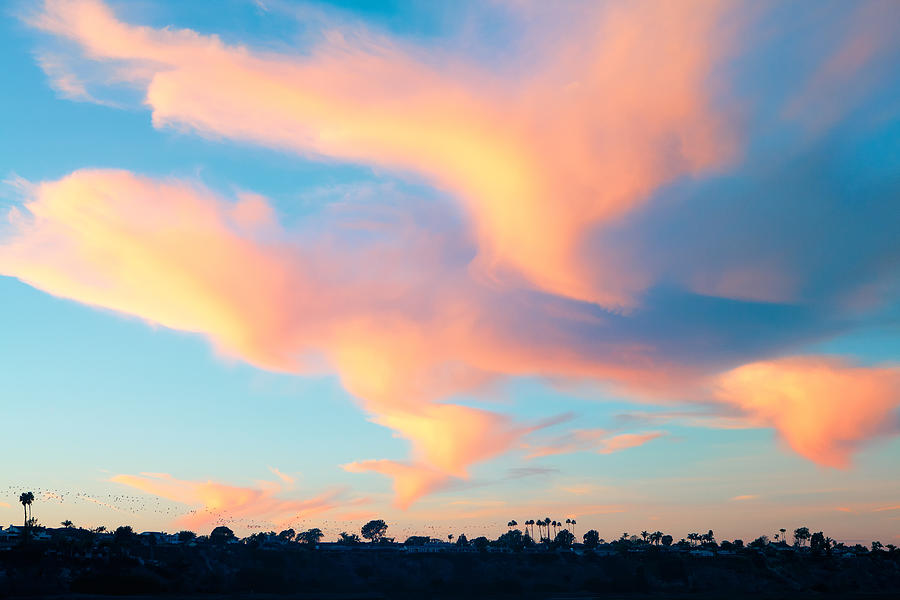 Fiery Sunset And Lenticular Cirrus Clouds - Newport Beach Backbay California Photograph