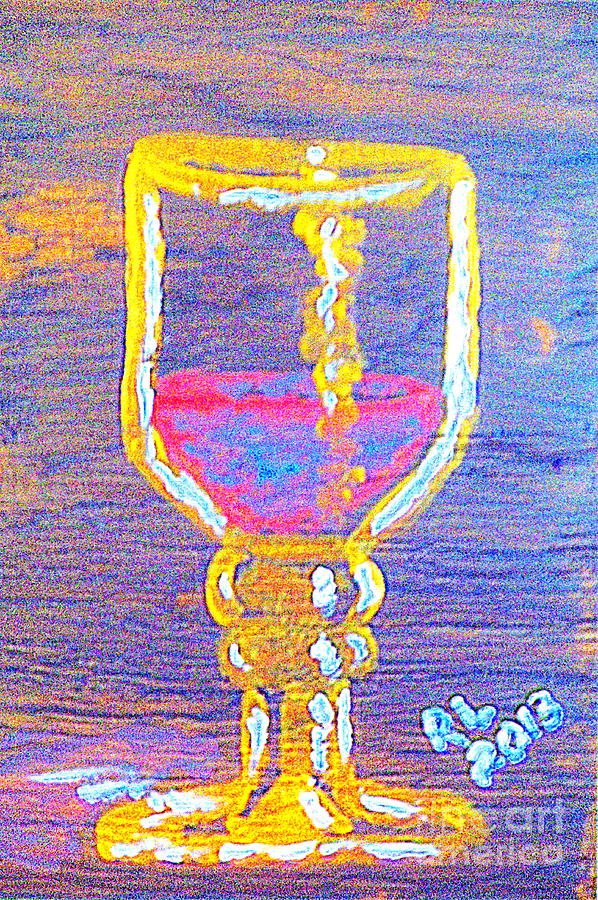 Last Supper Chalice and Wine on Oak 1 Painting by Richard W Linford