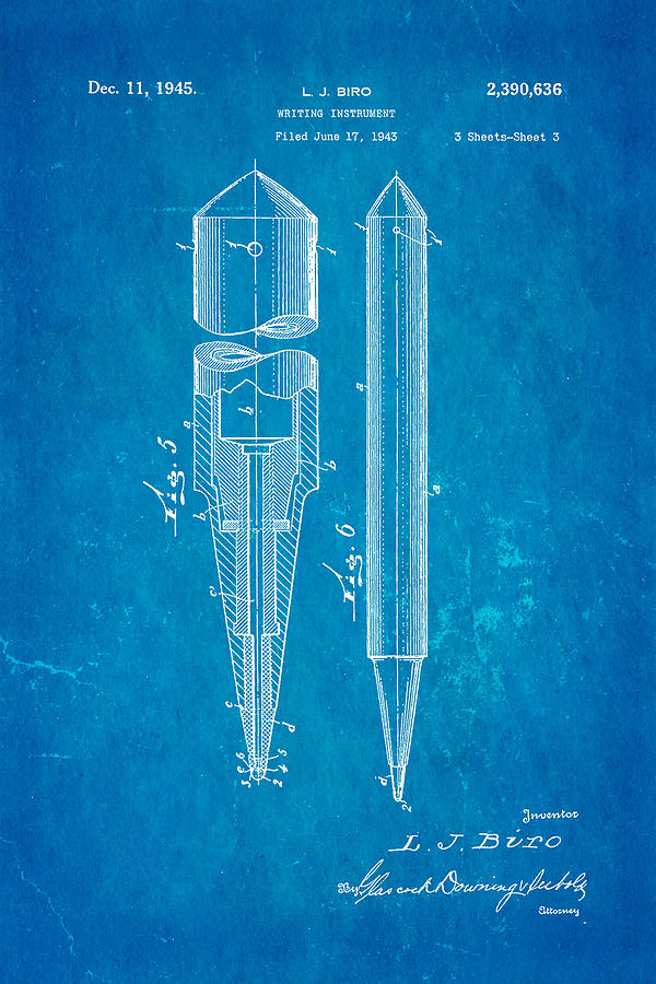 Tool Photograph - Laszlo Biro Ballpoint Pen Patent Art 2 1945 Blueprint by Ian Monk
