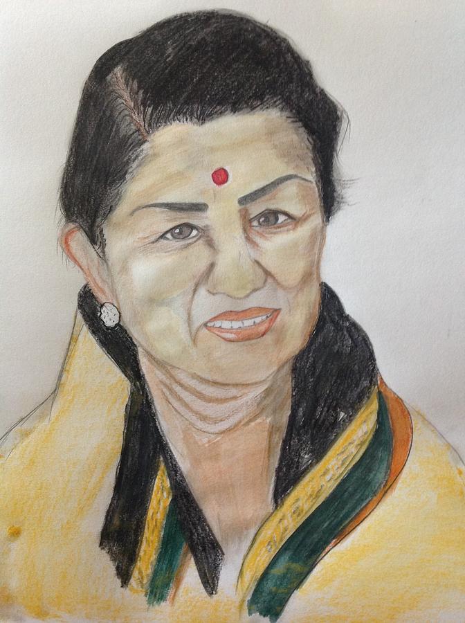 Lata Mangeshkar - Queen of Melody Drawing by Priyesh Soni | Saatchi Art