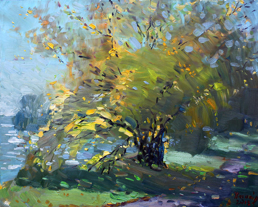 Fall Painting - Late Afternoon by the River by Ylli Haruni