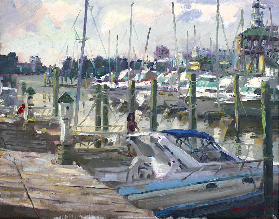 Boat Painting - Late Afternoon in Virginia Harbor by Ylli Haruni