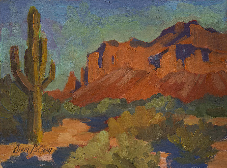Late Afternoon Light at Superstition Mountain Painting by Diane McClary
