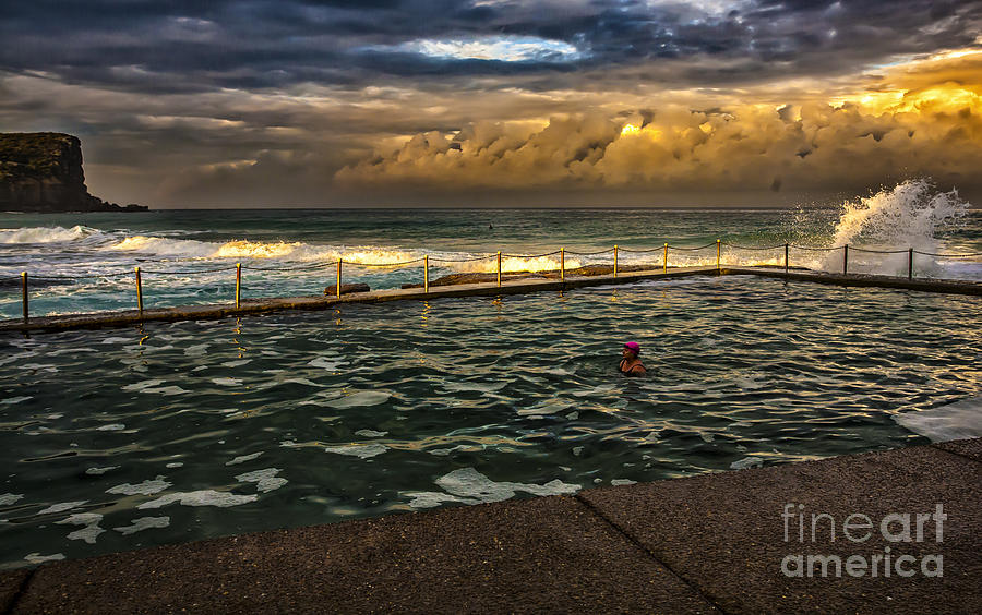 Avalon Beach Photograph - Late afternoon swimmer by Sheila Smart Fine Art Photography