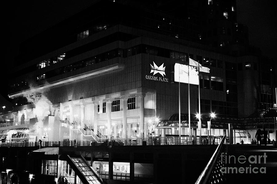 Pan Photograph - late evening at canada place building Vancouver BC Canada by Joe Fox