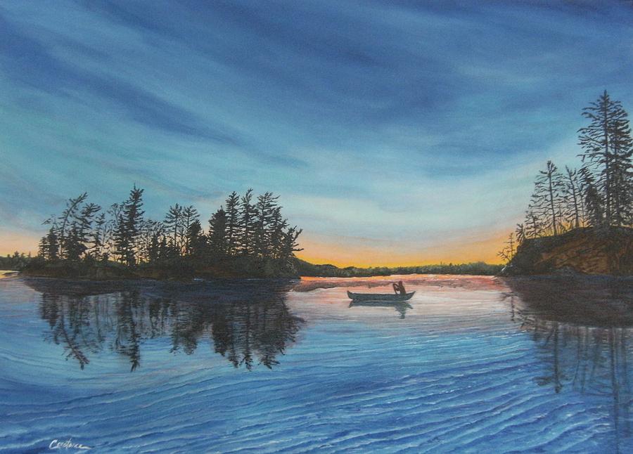 Late Evening Paddle Painting by Connie Rowsell