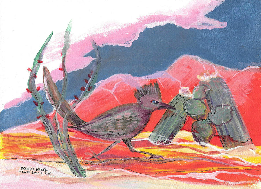 Bird Painting - Late Evening Run by Brenda L  Baker
