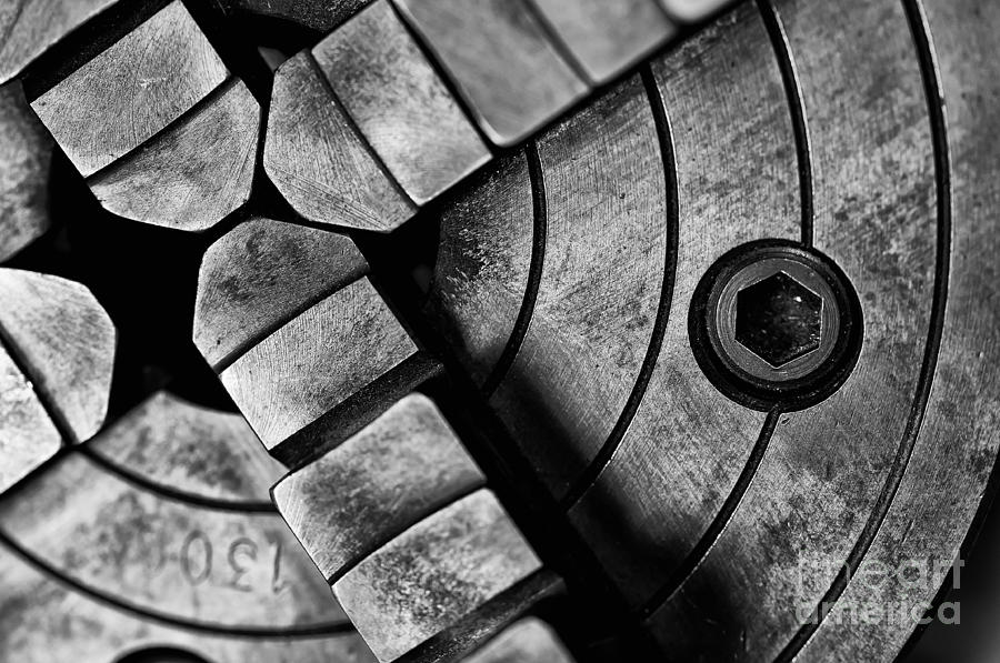 Lathe Chuck Black and White Photograph by Wilma  Birdwell