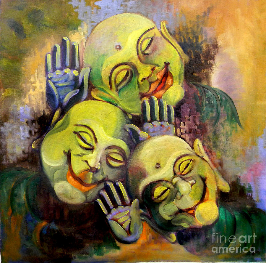Blessings Painting - Laughing Buddhas by Rakesh Hazela