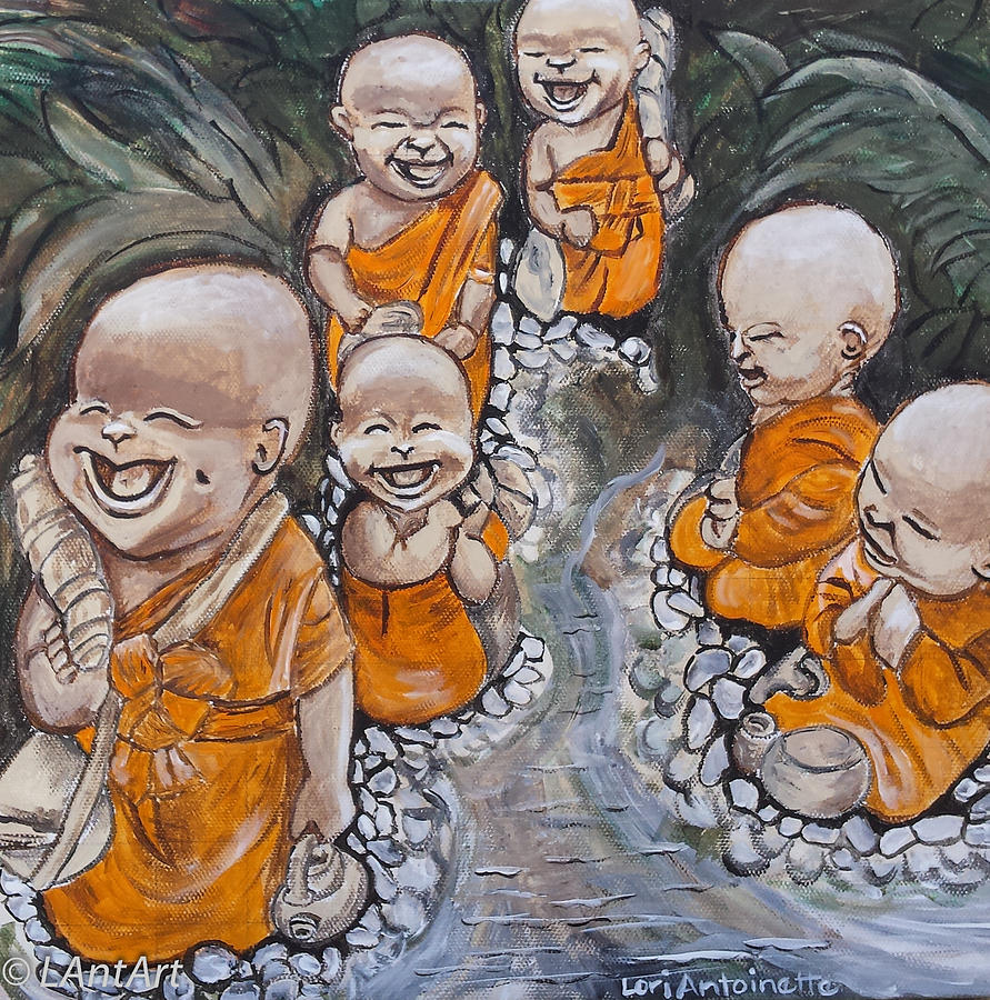 Buddha Painting - Laughing Monks by Lori Antoinette