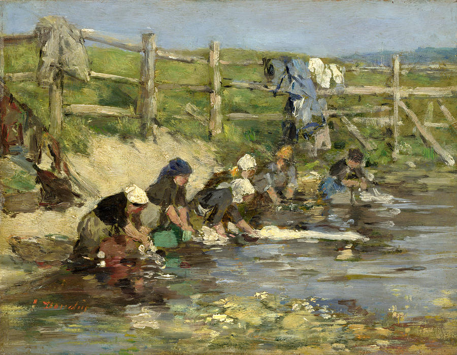 Laundresses by a Stream Painting by Eugene Boudin