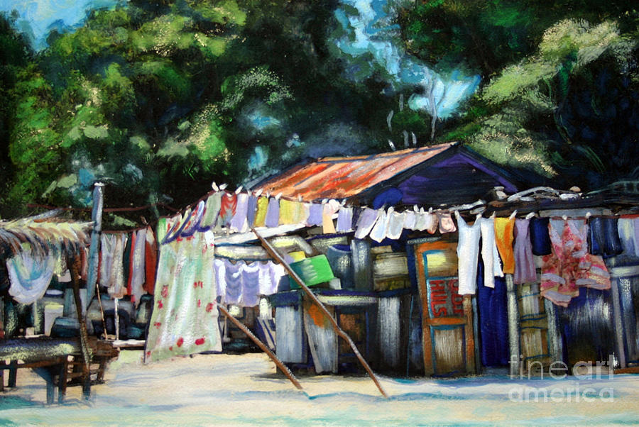 Laundry Day 2 Hopkins Village Belize Painting by Lee Vanderwalker ...