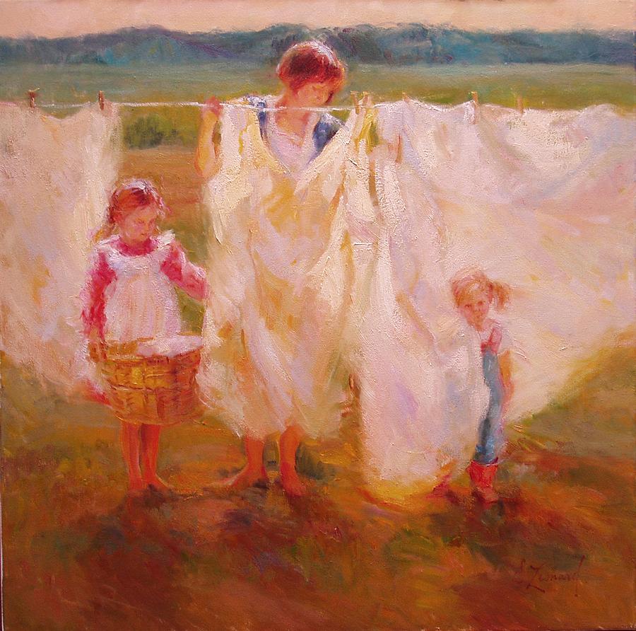 Impressionism Painting - Laundry Day by Diane Leonard