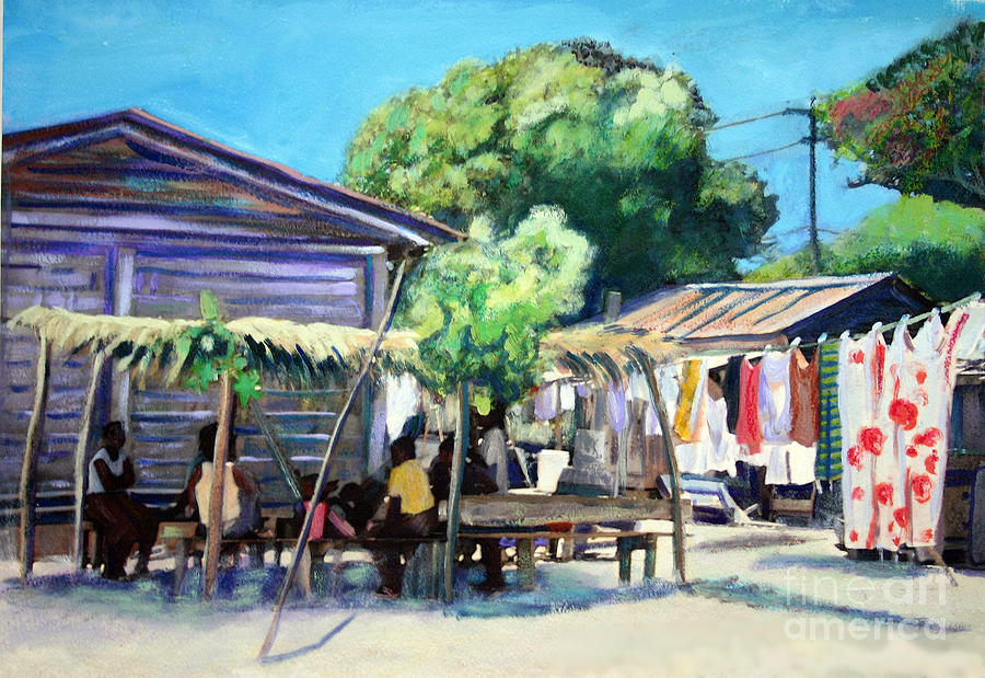Belize Painting - Laundry Day in Hopkins Belize by Lee Vanderwalker