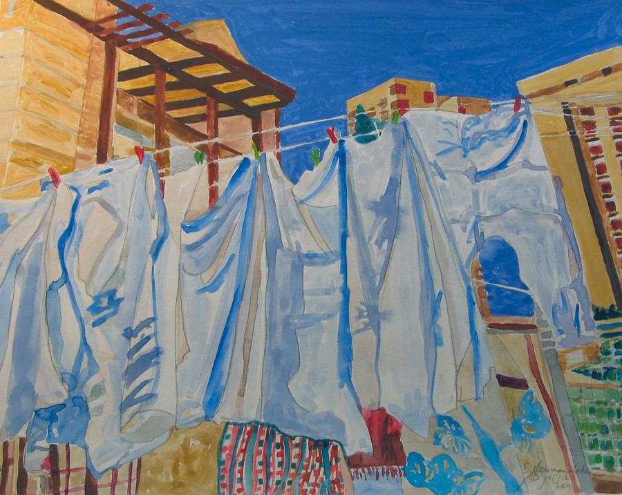 Laundry Day in Jerusalem Painting by Esther Newman-Cohen