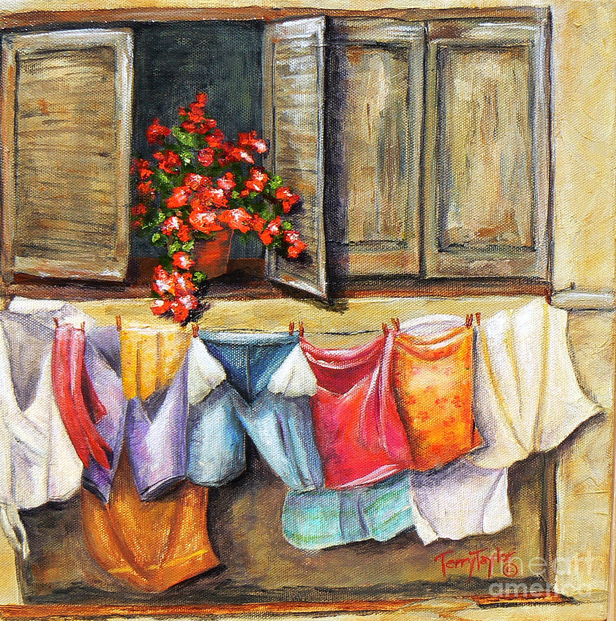Laundry Day in the Villa Painting by Terry Taylor