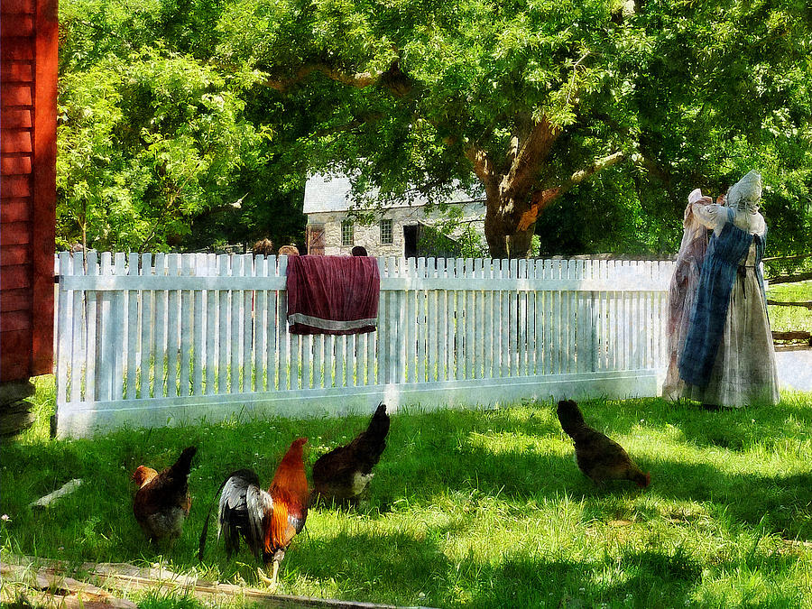 Chicken Photograph - Laundry Hanging on Fence by Susan Savad