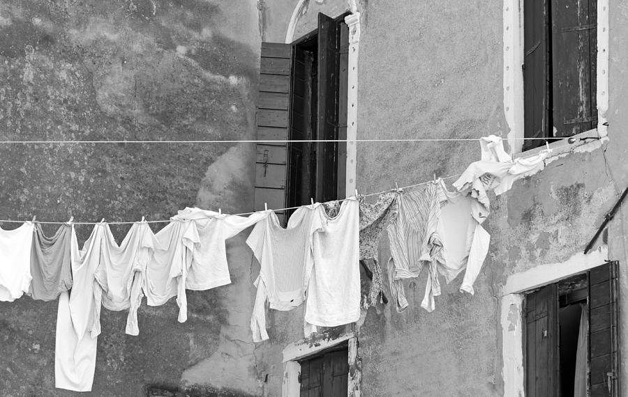 Laundry I Black And White Venice Italy Photograph