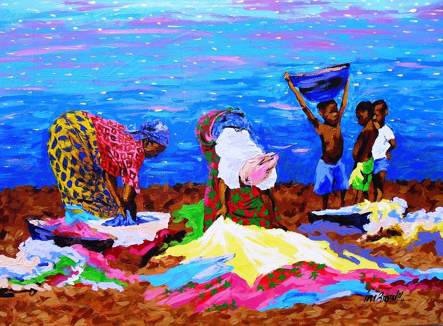 African Women Painting - Laundry  by Ini Brown