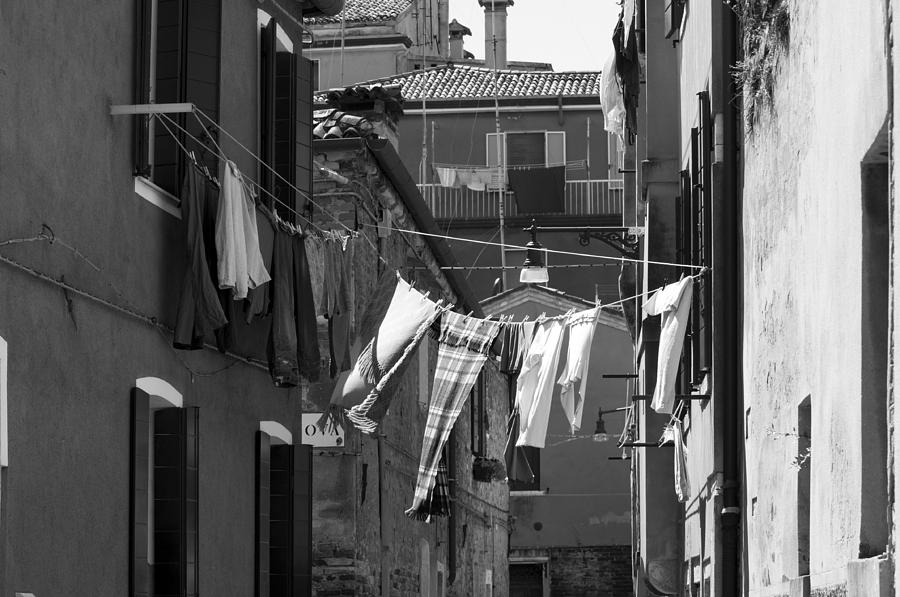 Laundry Iv Black And White Venice Italy Photograph