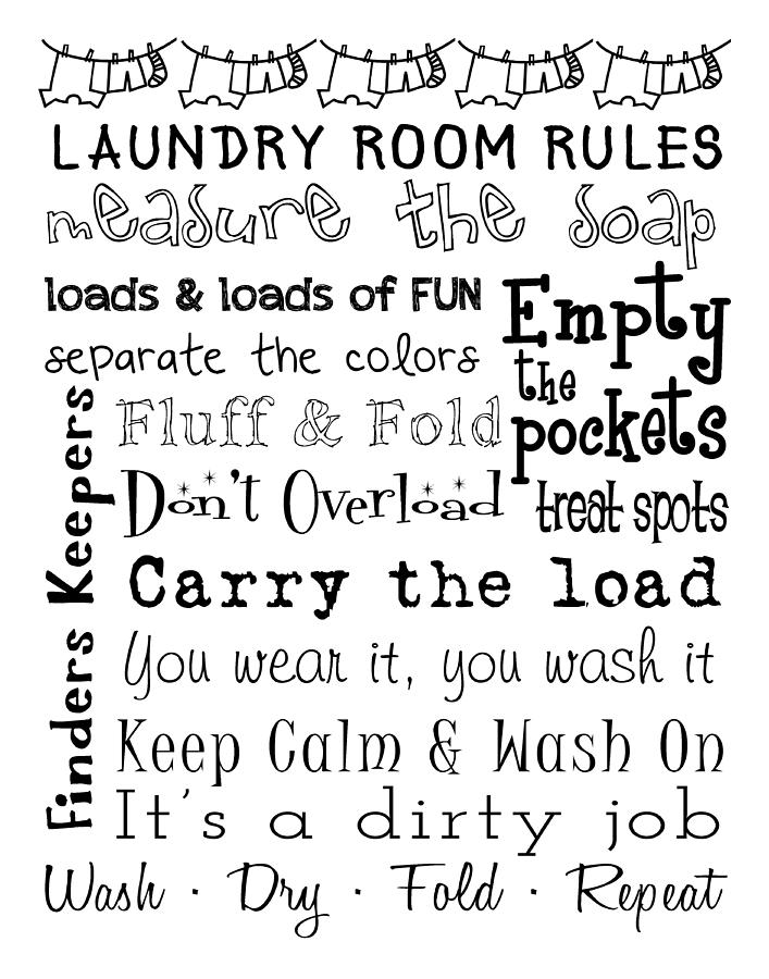 Laundry Room Rules Poster Digital Art by Jaime Friedman